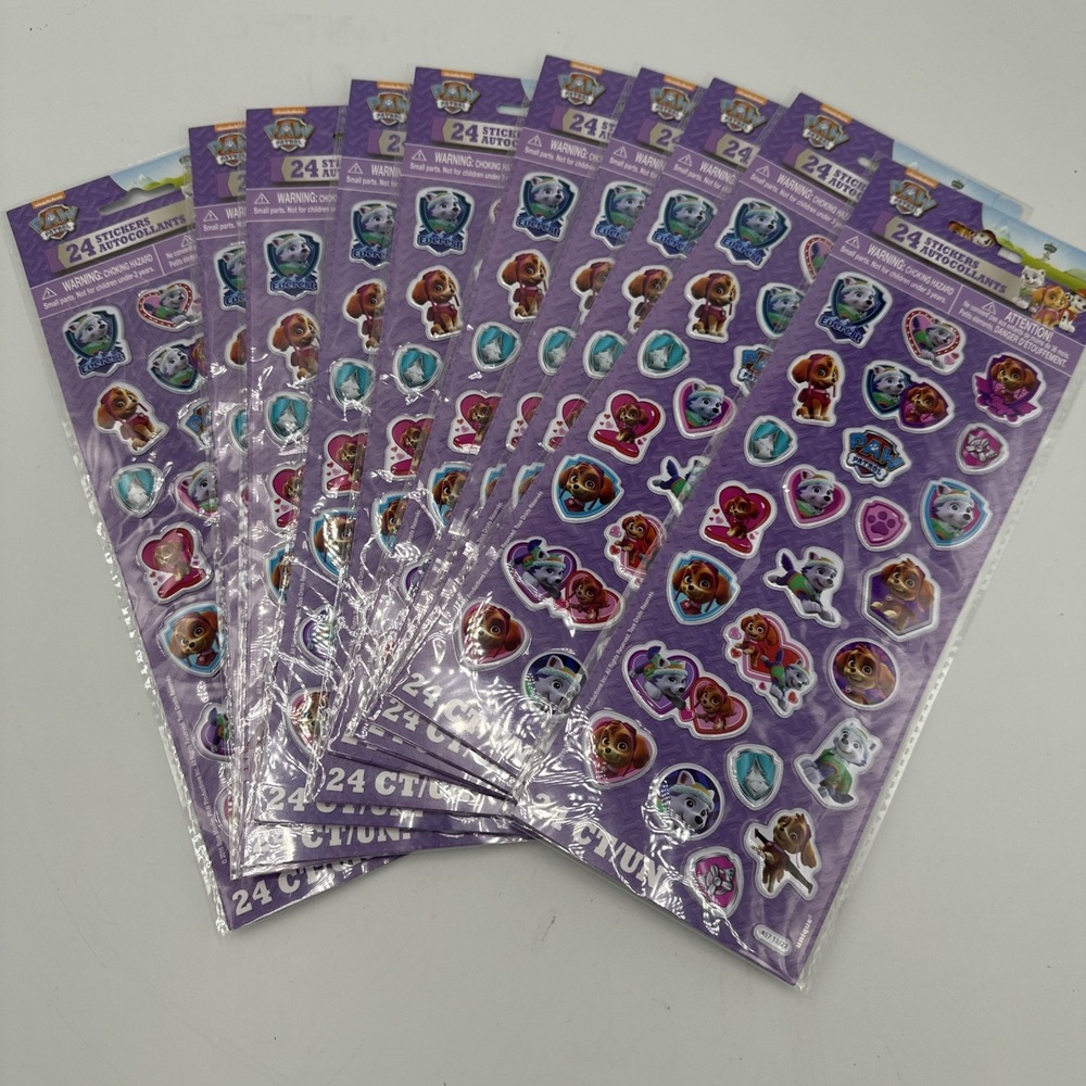 Lot of‎ 10 Sheets of 24 Paw Patrol Puffy Stickers Party Favor Pink Skye Everest